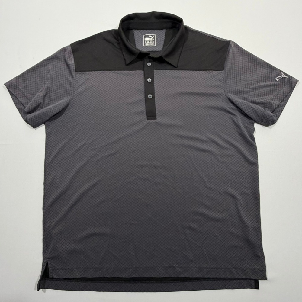 Puma Golf Shirt Mens XL Gray Black Diamond Pattern Dry Cell Performance Polo